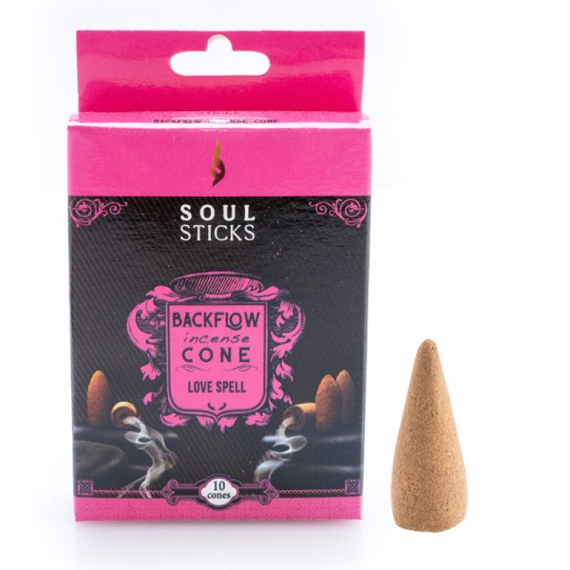 love spell backflow incense cones in pink box