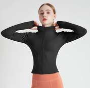 M Black High-Stretch Slim Fit Premium Yoga Jacket - Full Zip Workout Sports Jacket for Women