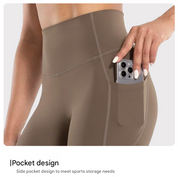 M Dark Khaki High-Waist Seamless Yoga Leggings with Pockets - Ultra Soft & Quick-Dry Workout Tights - Sports & Fitness