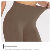 M Dark Khaki High-Waist Seamless Yoga Leggings with Pockets - Ultra Soft & Quick-Dry Workout Tights - Sports & Fitness