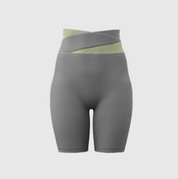 M Grey Color-Block High-Waist Premium Yoga Shorts - Seamless Scrunch Butt Anti-Chafing Workout Shorts