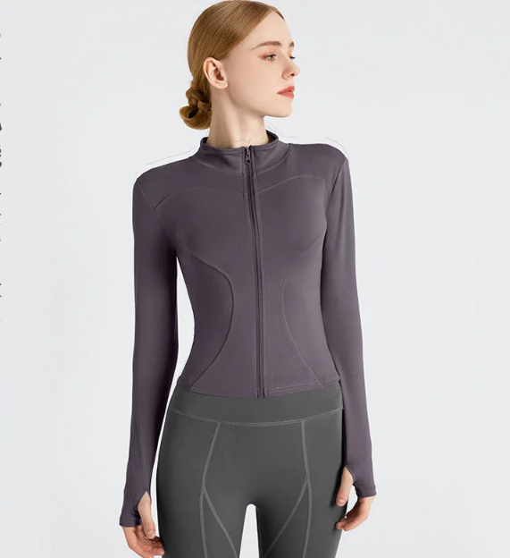 M Purple High-Stretch Slim Fit Premium Yoga Jacket - Full Zip Workout Sports Jacket for Women