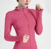 M Rose-red High-Stretch Slim Fit Premium Yoga Jacket - Full Zip Workout Sports Jacket for Women