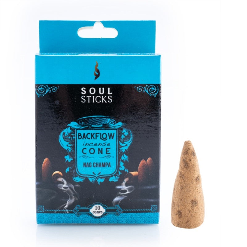 nag champa backflow incense cones in blue box