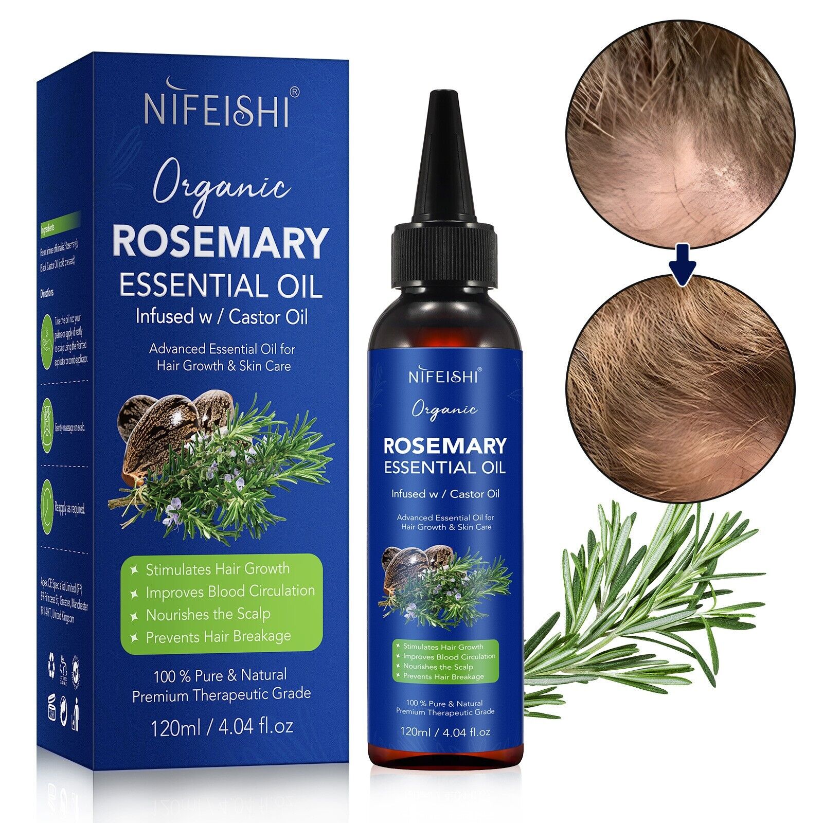 nifeishi organic rosemary essential oil 120 ml - Health & Beauty > Hair Care > Hair Styling Products