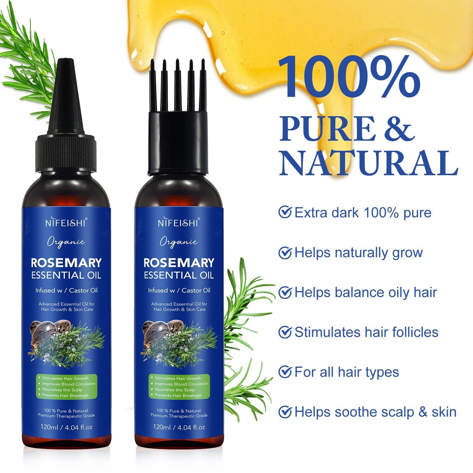 nifeishi organic rosemary essential oil 120 ml - Health & Beauty > Hair Care > Hair Styling Products