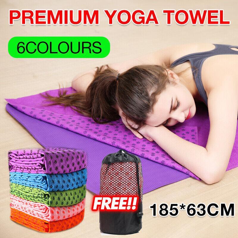 Non Slip Premium Yoga Towel Mat Microfiber Fitness Gym Exercise Blanket with Carry Bag - Green