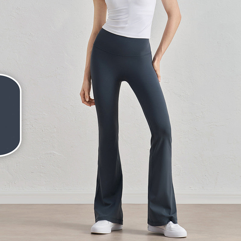 Oil Blue High-Waisted Lycra Premium Yoga Bell-Bottom Pants for Women - Tummy Control & Butt Lifting