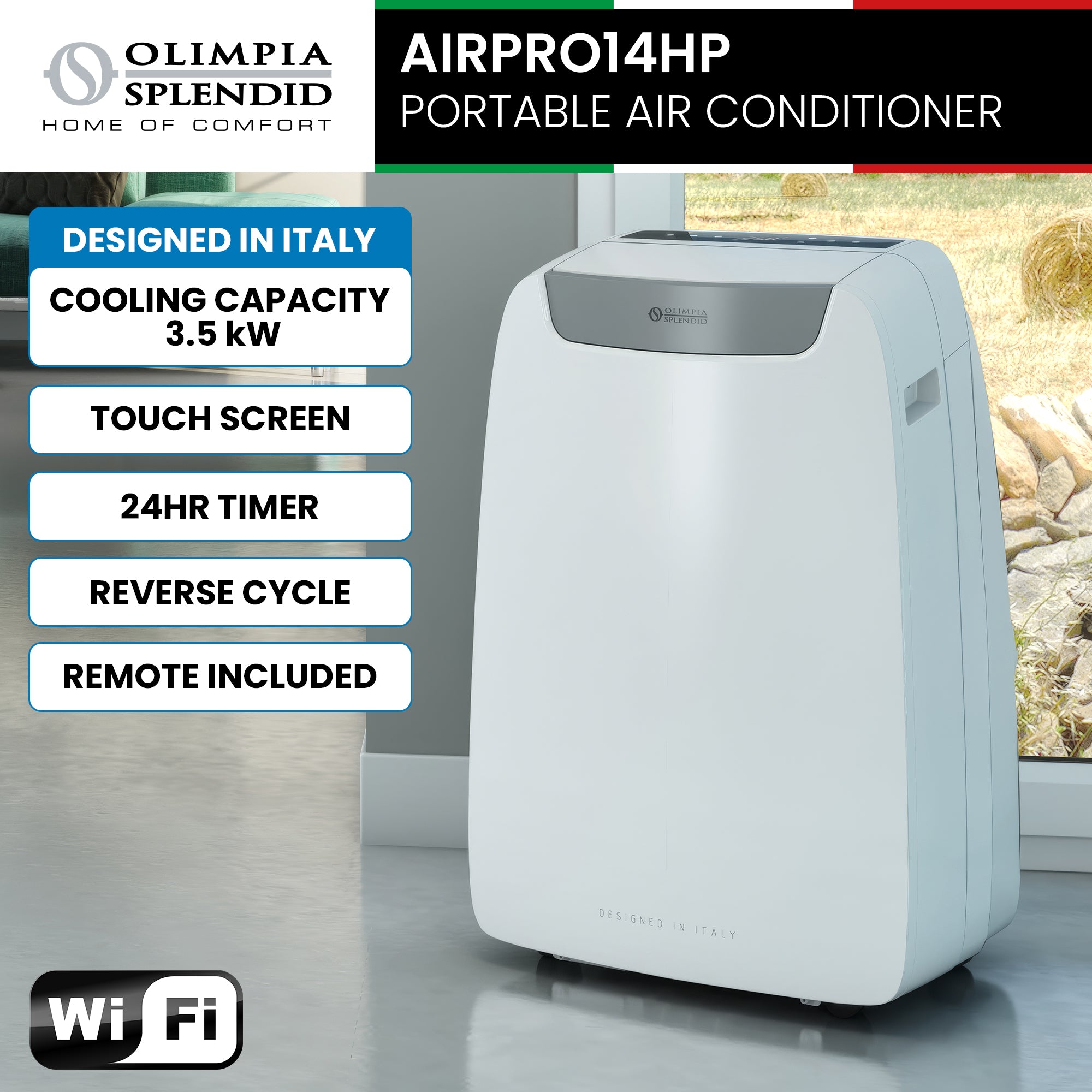 Olimpia Splendid 3.5kW Portable Climate Control Air Conditioner with Wifi & Remote AIRPRO14HP