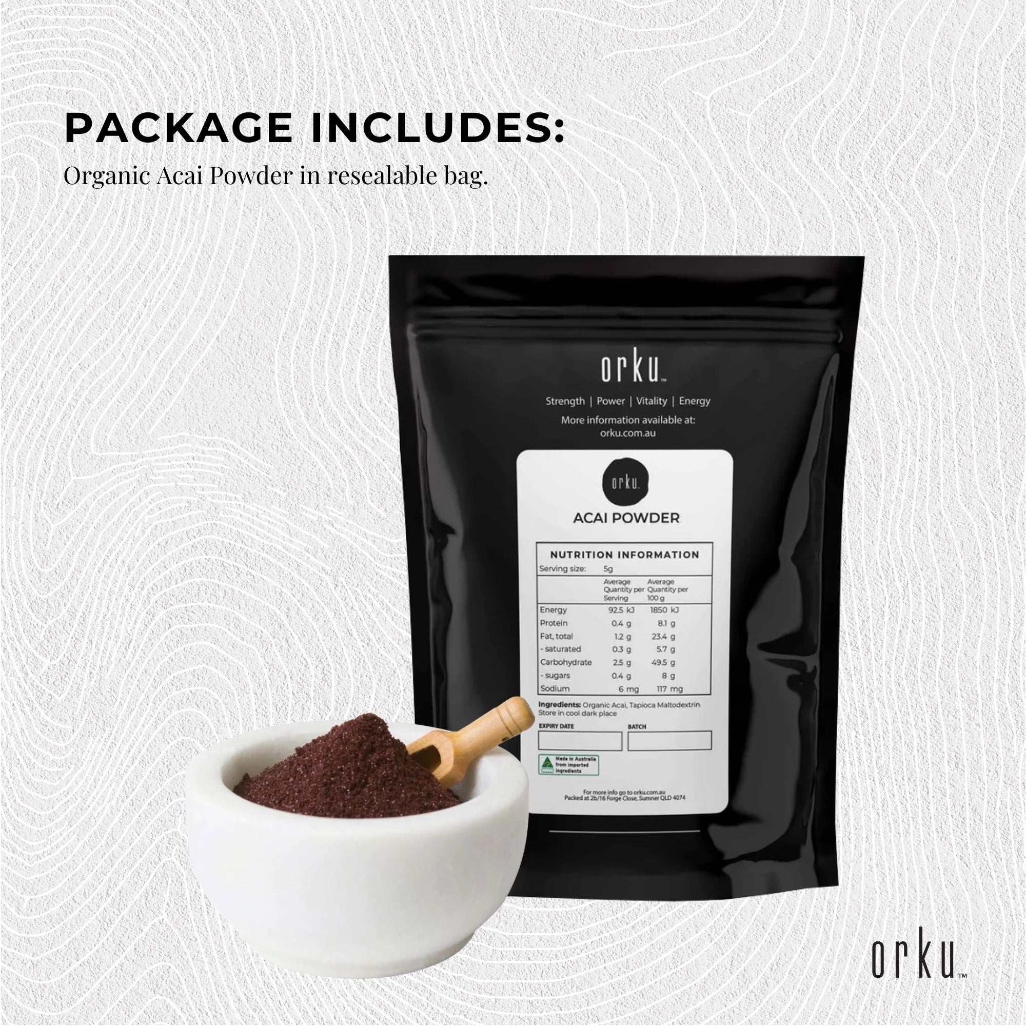 acai powder package inclusions