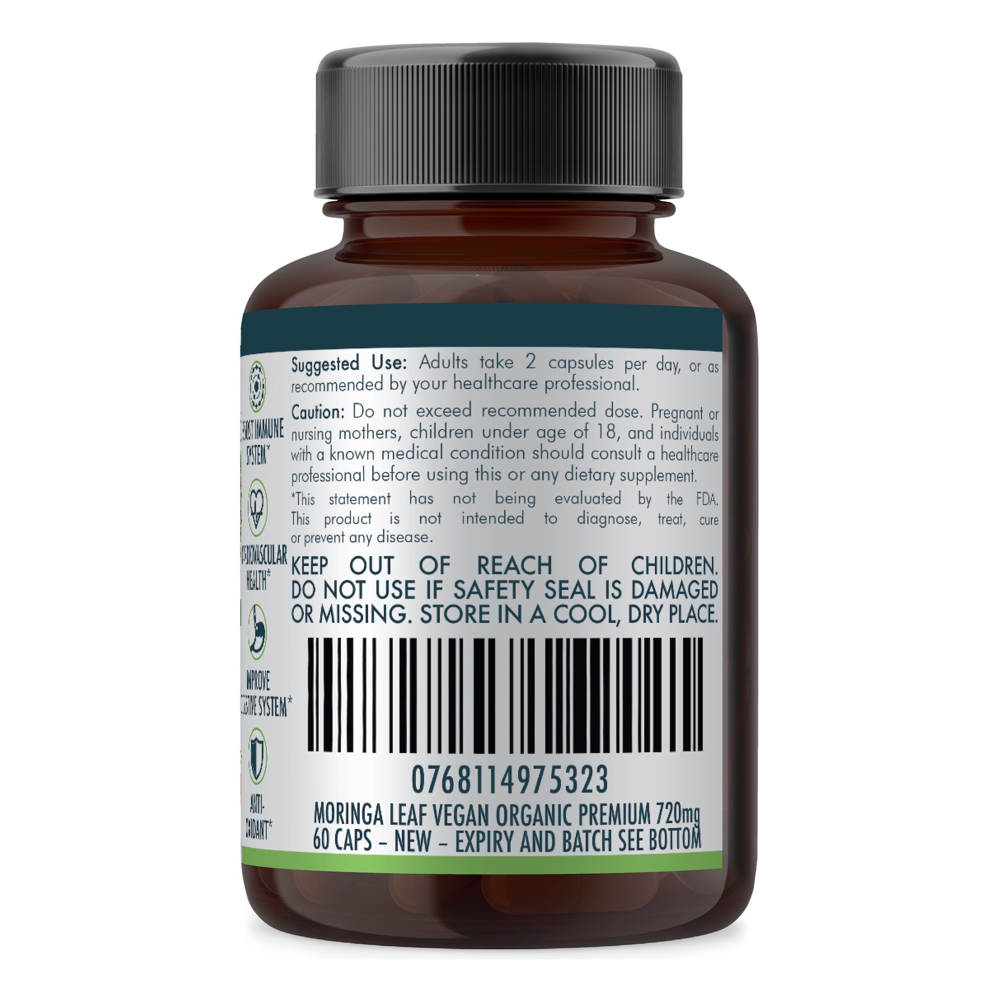 Organic Pure Moringa Leaf Capsules - 2 x 60 Vegan Capsules (2 Months Supply) - Health & Beauty > Nutrition &