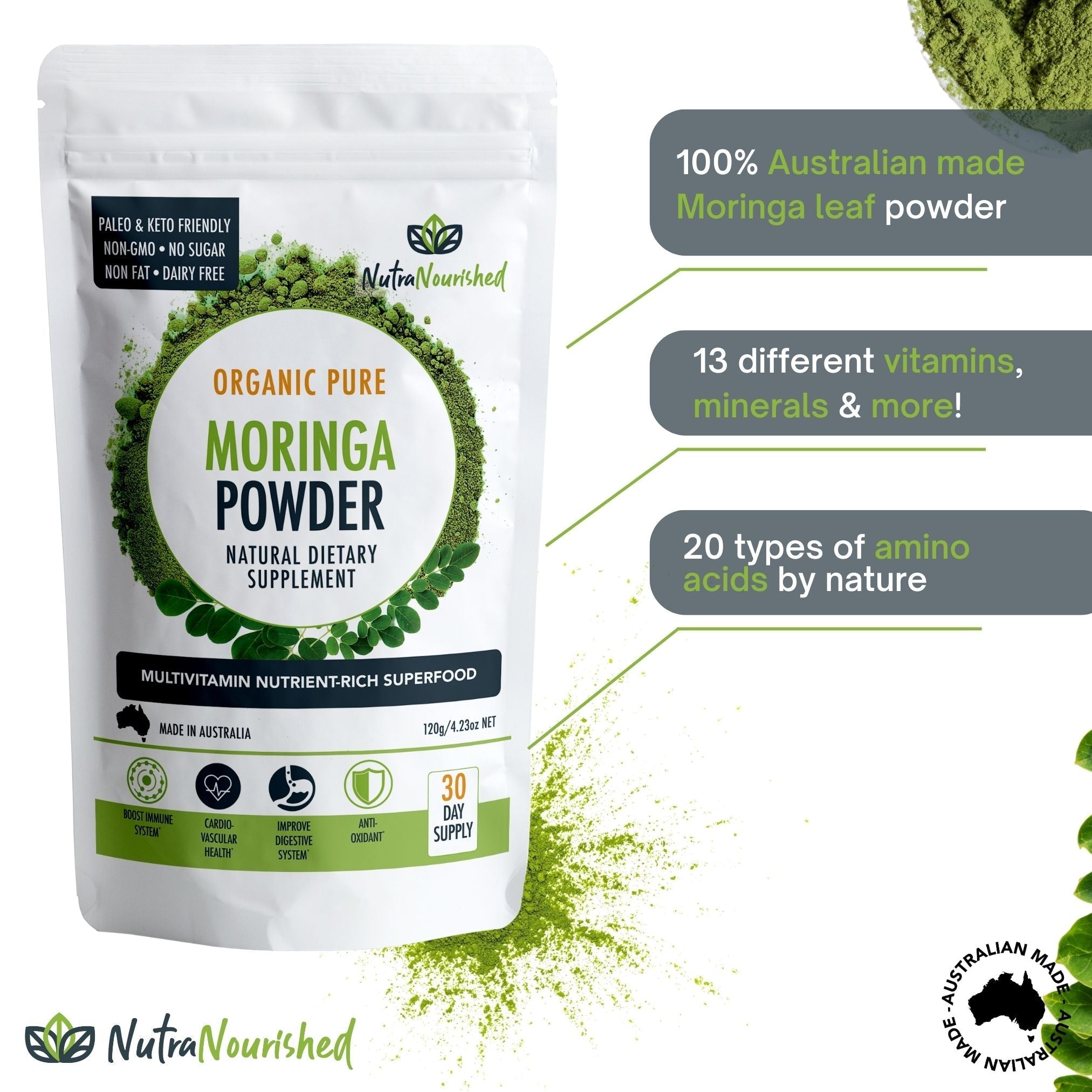 Organic Pure Moringa Leaf Powder 120g - Health & Beauty > Nutrition & Supplements > Vitamins & Supplements