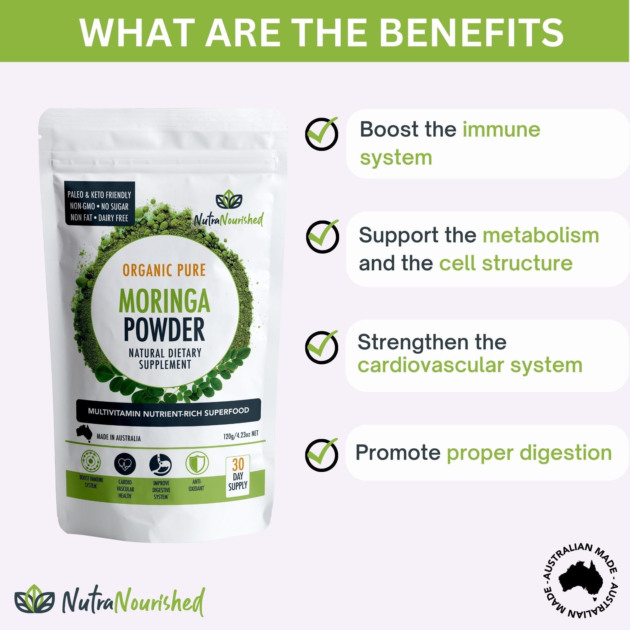 Organic Pure Moringa Leaf Powder 120g - Health & Beauty > Nutrition & Supplements > Vitamins & Supplements