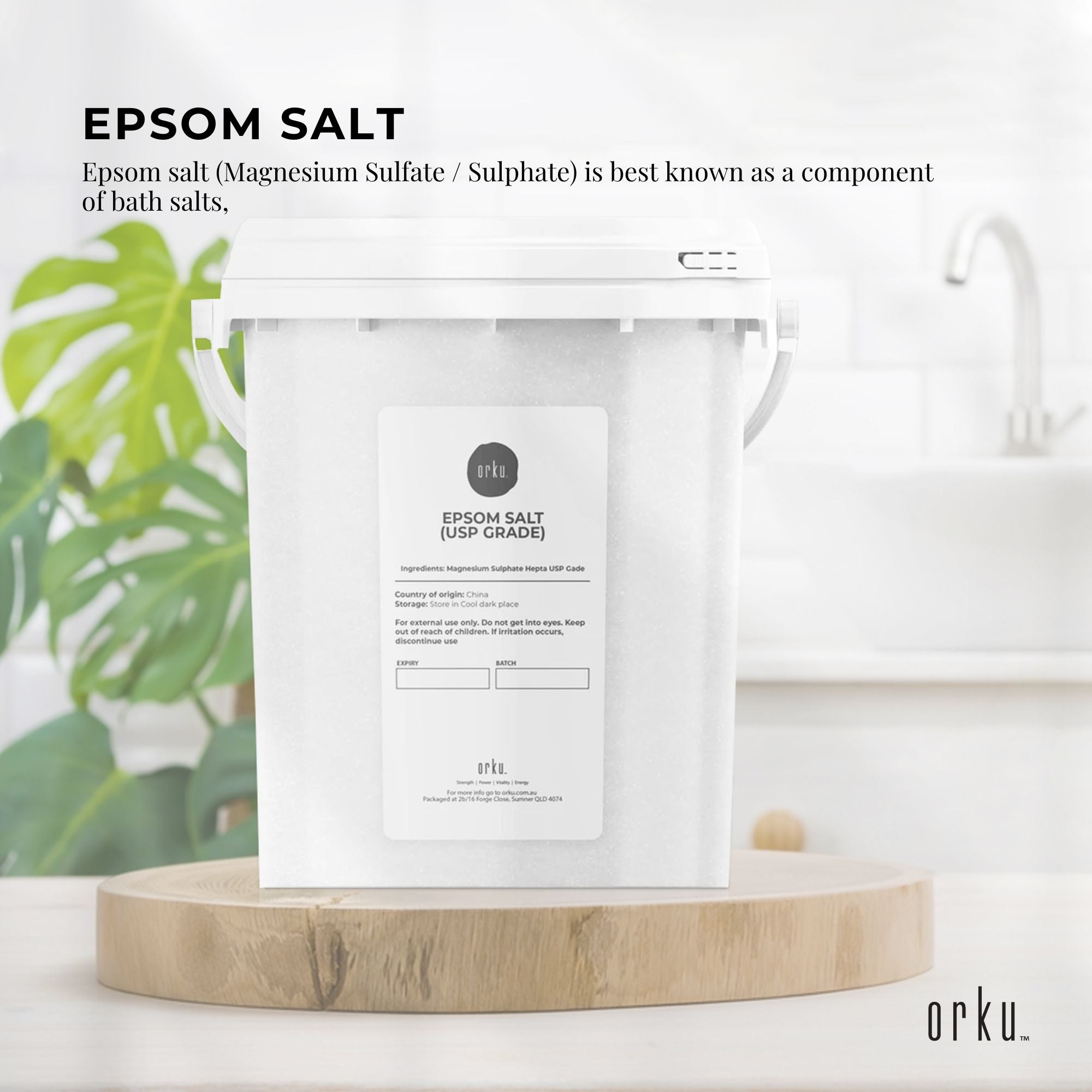 Orku 1.3Kg Epsom Salt Tub - USP Grade Magnesium Sulfate Body Bath Salts - Health & Beauty > Bath & Body > Bath Additives