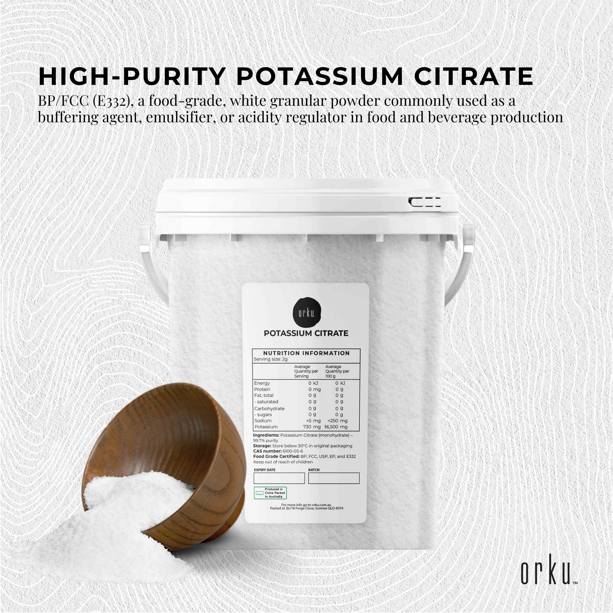 Orku 1.3Kg Potassium Citrate Food Grade Tub - Granular BP USP FCC E332 Additive - Health & Beauty > Nutrition &