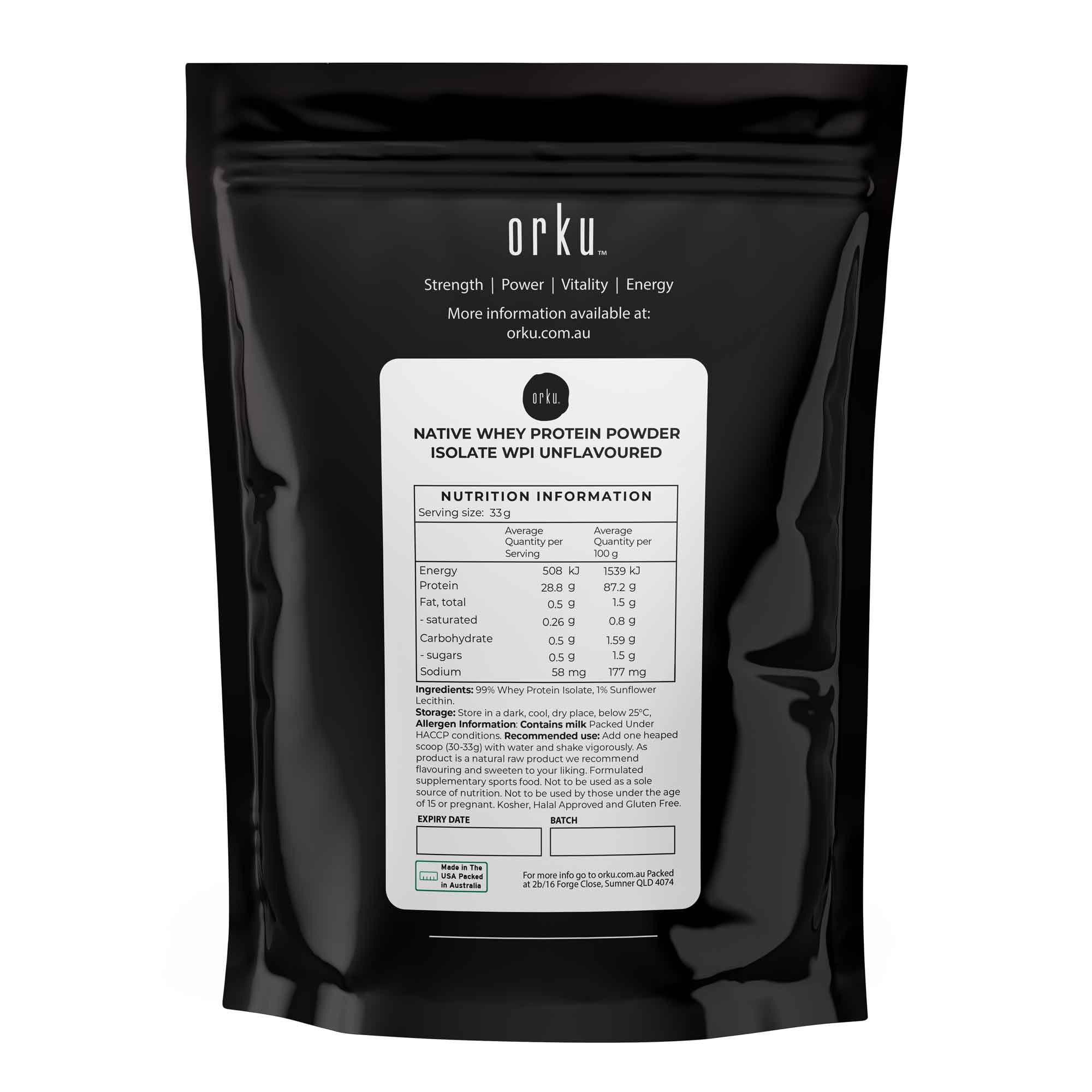 Orku 1Kg Native Whey Protein Isolate Powder - Unflavoured WPI - Health & Beauty > Nutrition & Supplements > Vitamins &