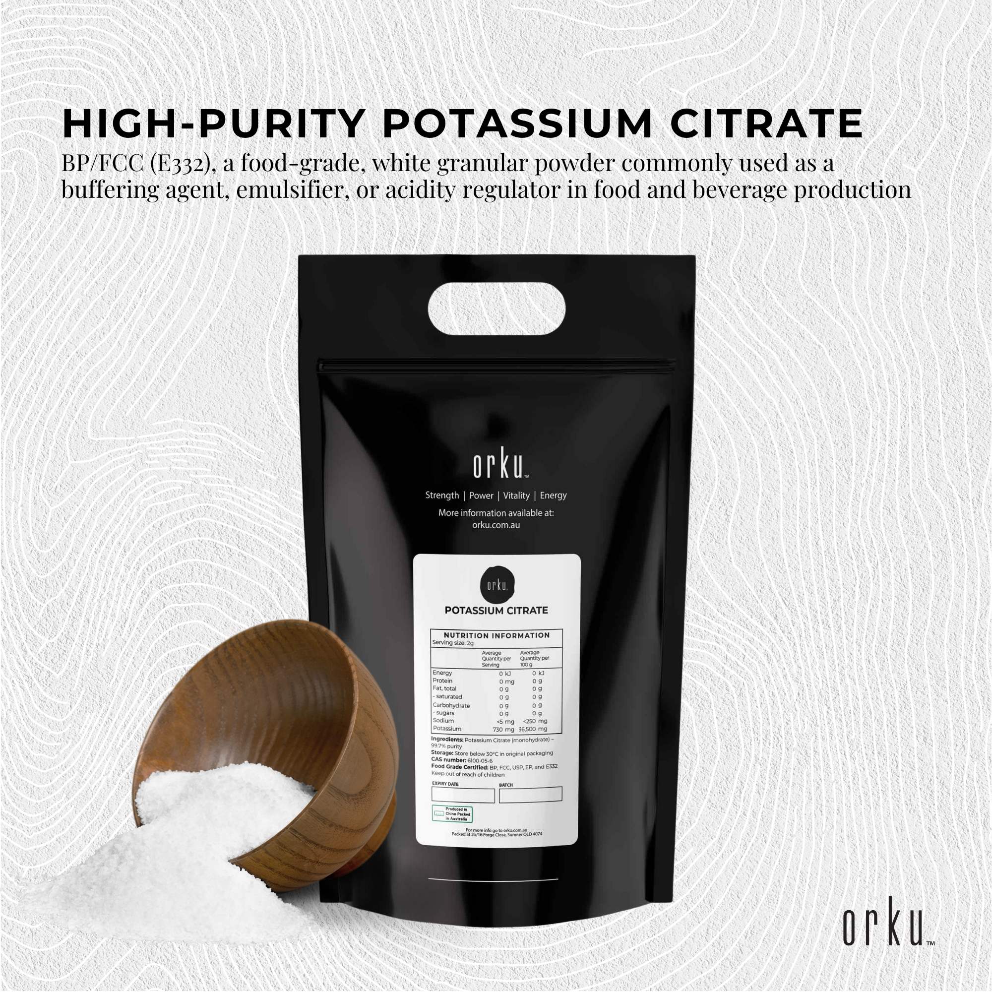 Orku 20Kg Potassium Citrate Food Grade - Granular BP USP FCC E332 Additive - Health & Beauty > Nutrition & Supplements