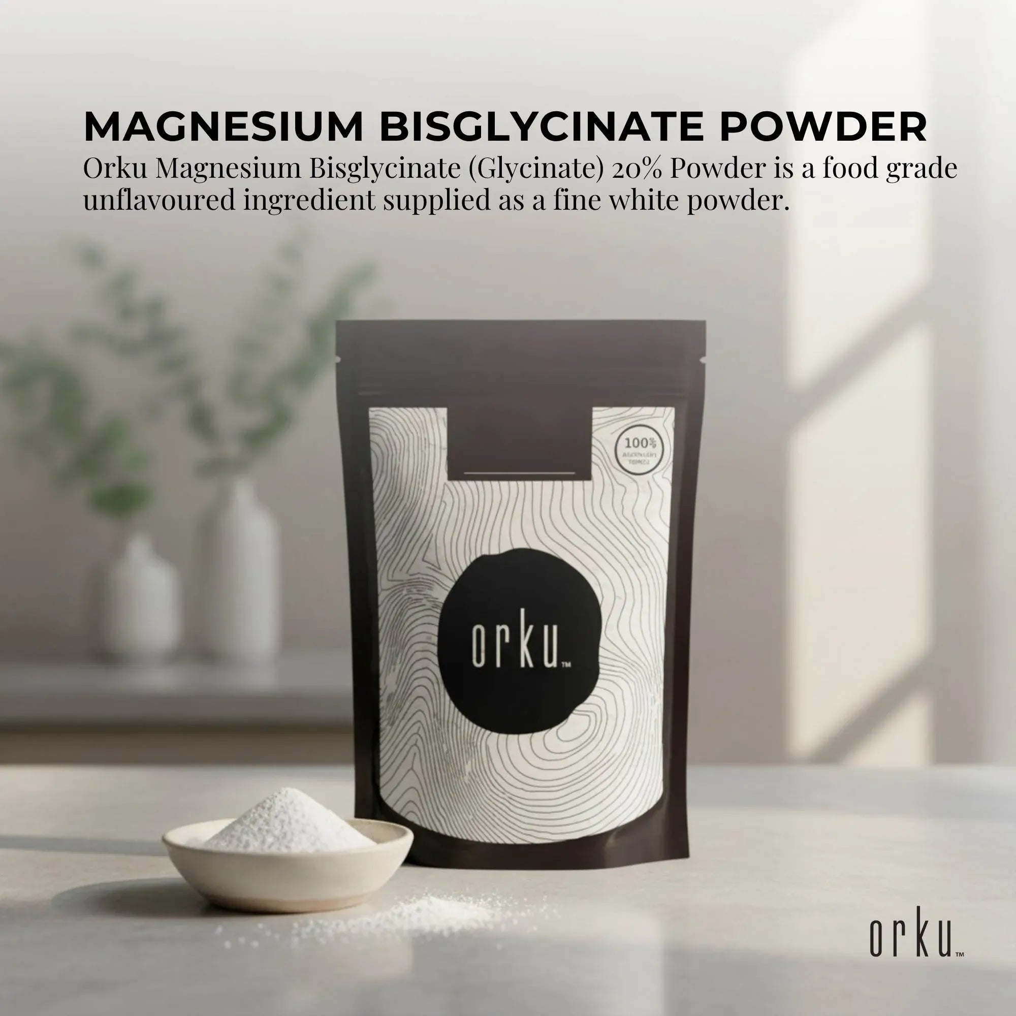 Orku 400g Magnesium Bisglycinate Powder Unflavoured Chelated