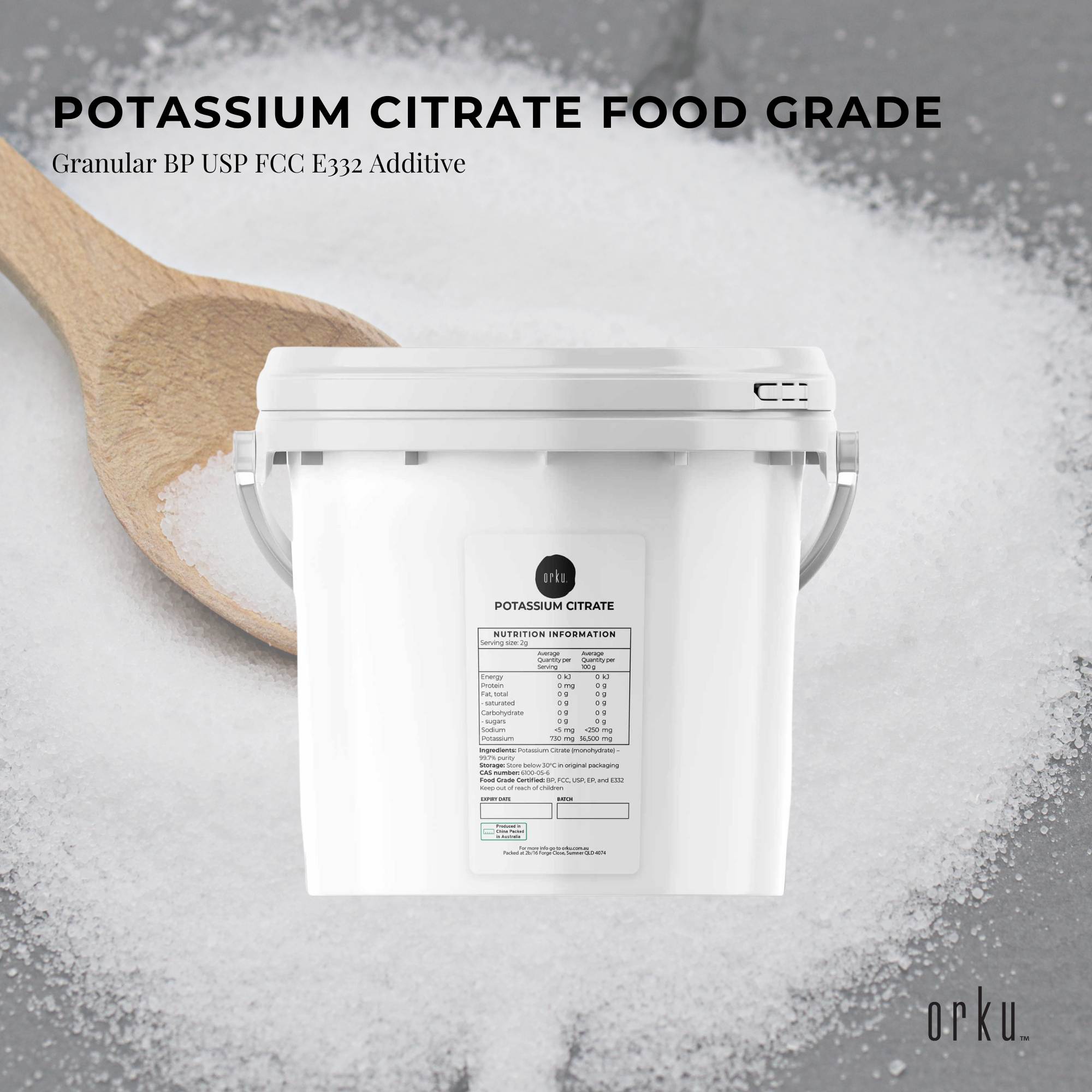 Orku 5Kg Potassium Citrate Food Grade Tub - Granular BP USP FCC E332 Additive - Health & Beauty > Nutrition &