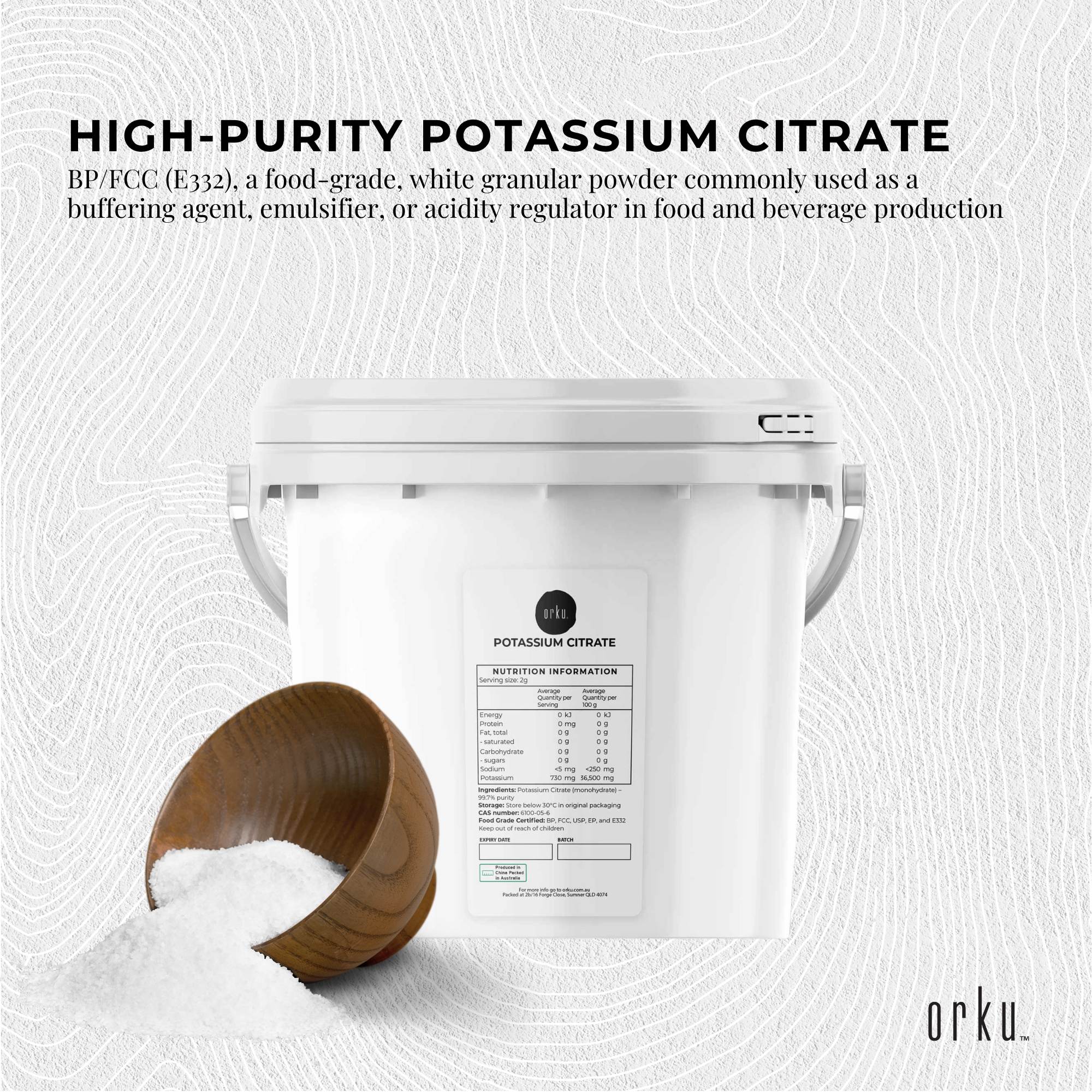 Orku 5Kg Potassium Citrate Food Grade Tub - Granular BP USP FCC E332 Additive - Health & Beauty > Nutrition &
