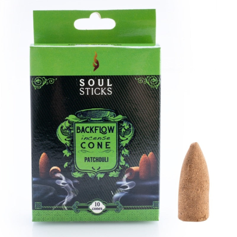 patchouli backflow incense cone in green box