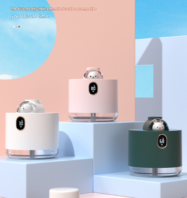 Pink Adorable Space Capsule Ultrasonic Wellness Humidifier - Portable USB Cool Mist Maker with LED Display & Ambient Night Light