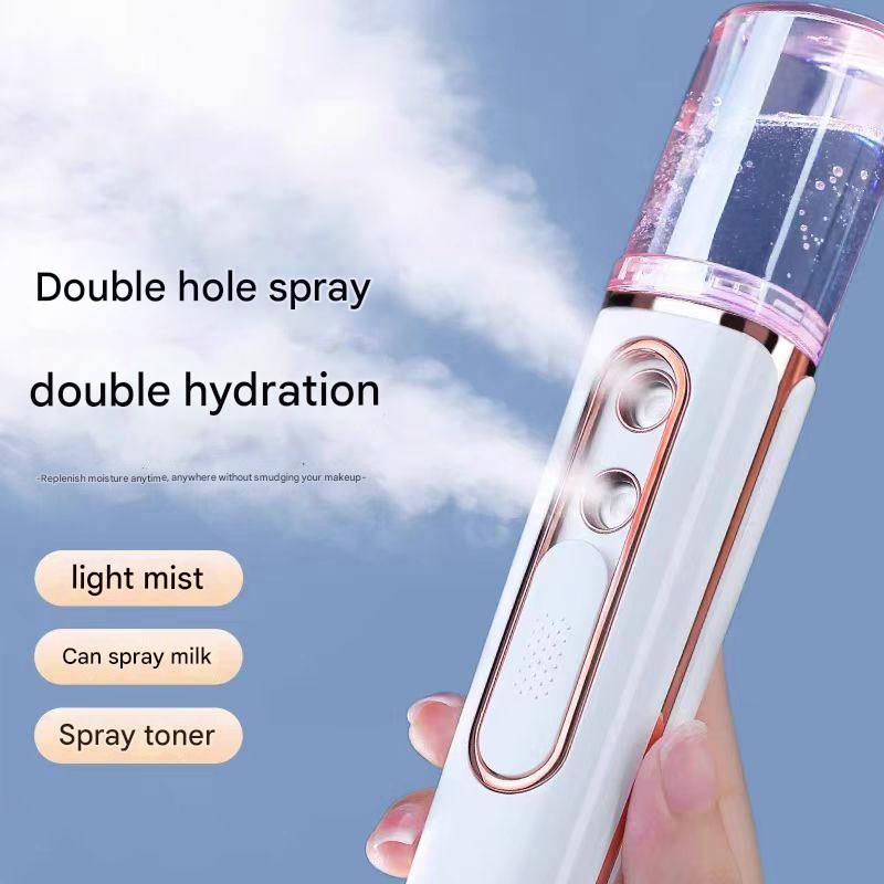 Pink Dual Nozzle Nano Facial Mister - USB Rechargeable Hydrating Spray