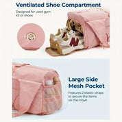 Pink High-Capacity Yoga Gym Duffel Set with Bonus Bottle Phone Pouch, Separate Shoe Compartment & Yoga Mat Strap