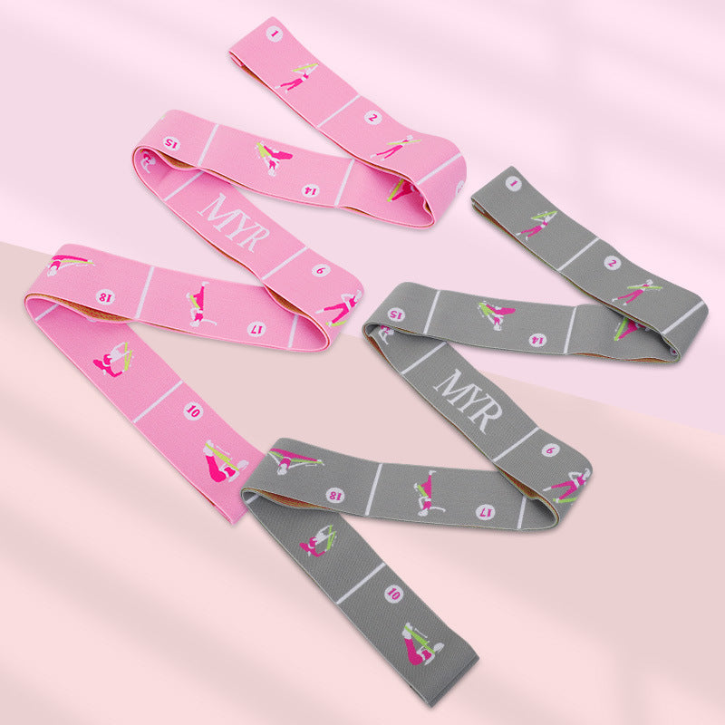 Pink Instructional Premium Yoga Stretch Strap with Embroidered Pose Guide - 11-Loop Flexibility Band
