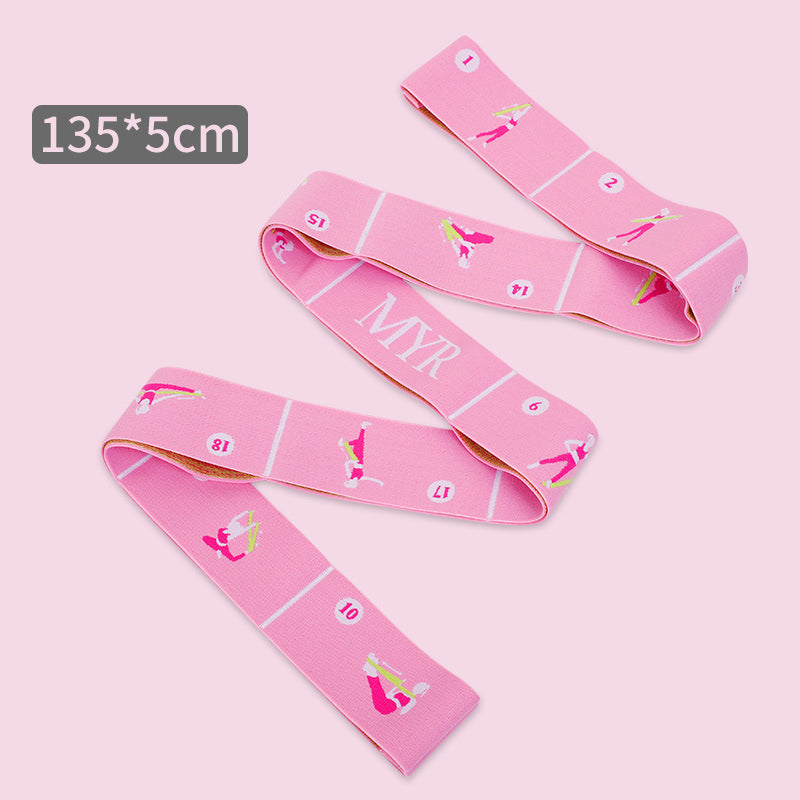 Pink Instructional Premium Yoga Stretch Strap with Embroidered Pose Guide - 11-Loop Flexibility Band
