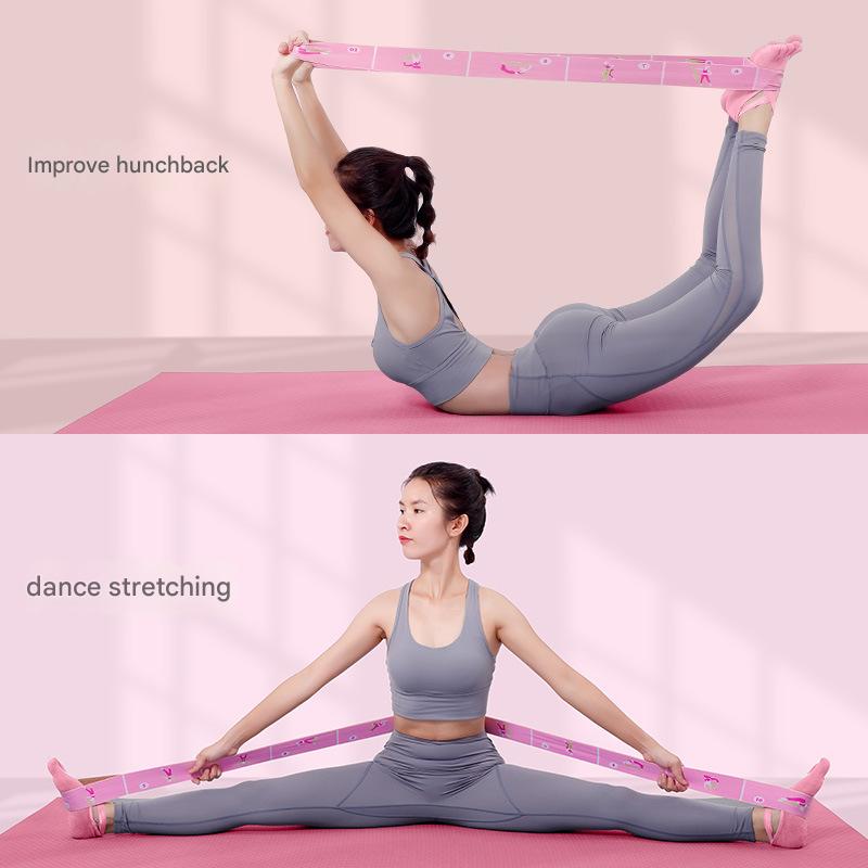 Pink Instructional Premium Yoga Stretch Strap with Embroidered Pose Guide - 11-Loop Flexibility Band