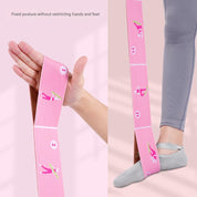 Pink Instructional Premium Yoga Stretch Strap with Embroidered Pose Guide - 11-Loop Flexibility Band