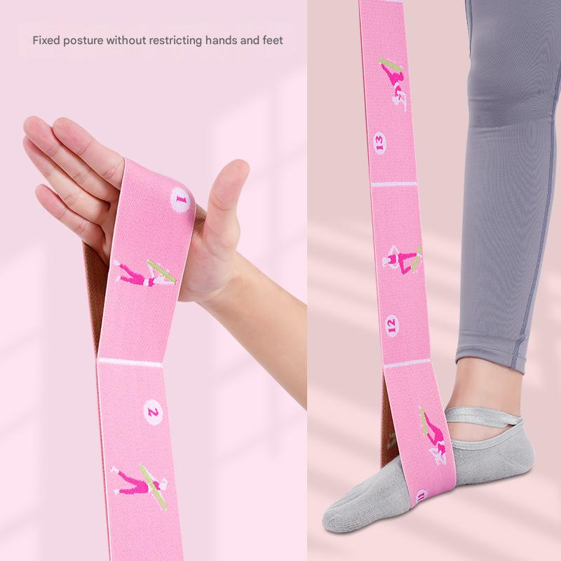 Pink Instructional Premium Yoga Stretch Strap with Embroidered Pose Guide - 11-Loop Flexibility Band