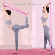 Pink Instructional Yoga Stretch Strap with Embroidered Pose Guide - 11-Loop Flexibility Band