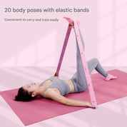 Pink Instructional Yoga Stretch Strap with Embroidered Pose Guide - 11-Loop Flexibility Band