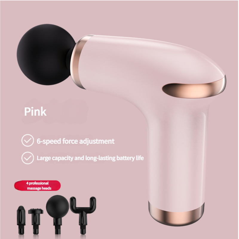 Pink Massage Gun - 6-Speed Deep Tissue Therapeutic Massager with 4 Professional Massage Heads