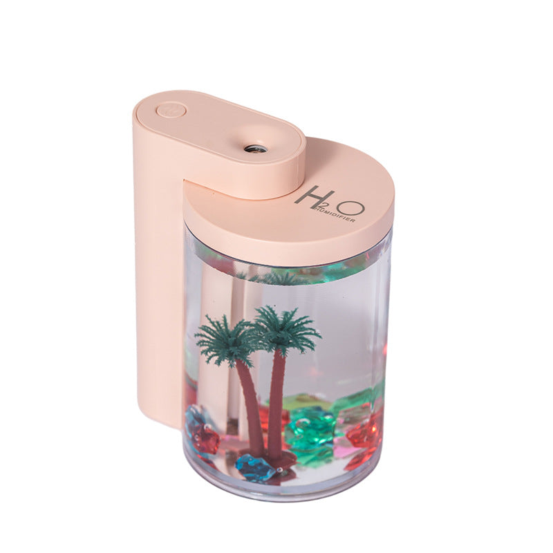 Pink Mini USB Micro Landscape Ultrasonic Wellness Humidifier - 260ml Cool Mist Maker with LED Light