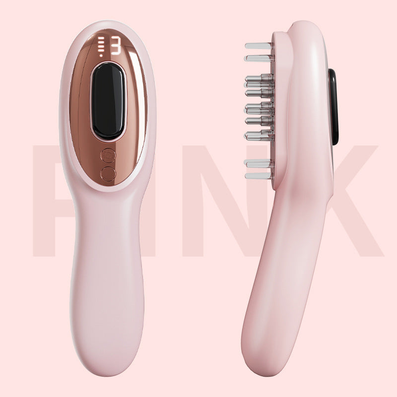 Pink Rechargeable Electric Scalp Massager with Red & Blue Light Therapy - Hair Oil & Serum Applicator Comb(Not