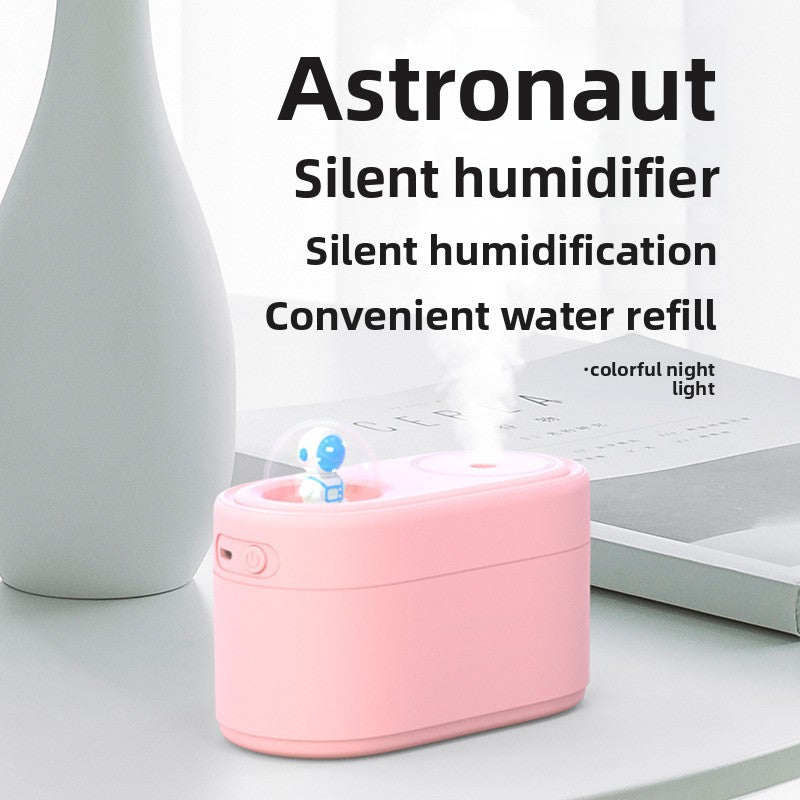 Pink Rechargeable Mini Astronaut Air Ultrasonic Wellness Humidifier USB Desktop Cool Mist Ultrasonic Wellness Humidifier with 7-Color LED Night Light for Bedroom and Office