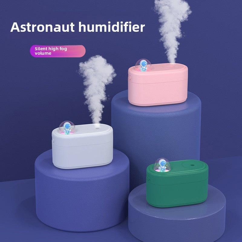 Pink Rechargeable Mini Astronaut Air Ultrasonic Wellness Humidifier USB Desktop Cool Mist Ultrasonic Wellness Humidifier with 7-Color LED Night Light for Bedroom and Office