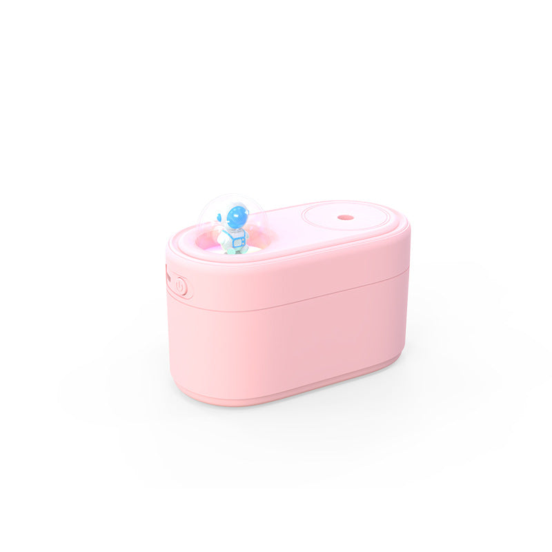 Pink Rechargeable Mini Astronaut Air Ultrasonic Wellness Humidifier USB Desktop Cool Mist Ultrasonic Wellness Humidifier with 7-Color LED Night Light for Bedroom and Office