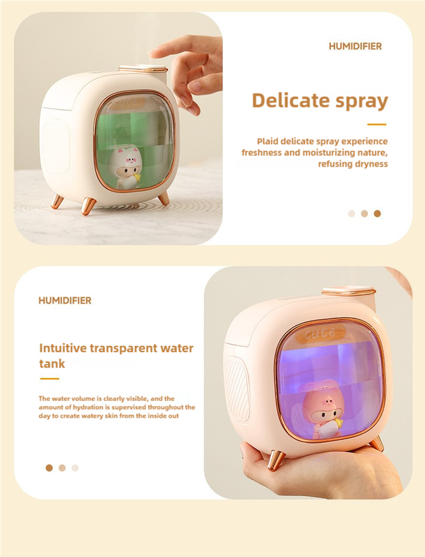 Pink USB Desktop Dual Mist Cute Humidifier with Essential Oil Diffuser 500ml Large Capacity Quiet Aromatherapy Machine