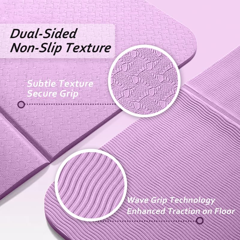 Portable Foldable Premium Yoga Mat - Dual-Sided Non-Slip TPE Exercise Mat for Yoga, Pilates, Kids Nap & Travel (Purple) | Other Colors Available in Store