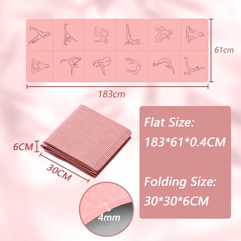 Portable Foldable Premium Yoga Mat - Dual-Sided Non-Slip TPE Exercise Mat for Yoga, Pilates, Kids Nap & Travel (Pink) | Other Colors Available in Store