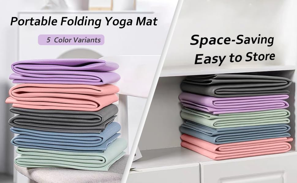 Portable Foldable Premium Yoga Mat - Dual-Sided Non-Slip TPE Exercise Mat for Yoga, Pilates, Kids Nap & Travel (Purple) | Other Colors Available in Store