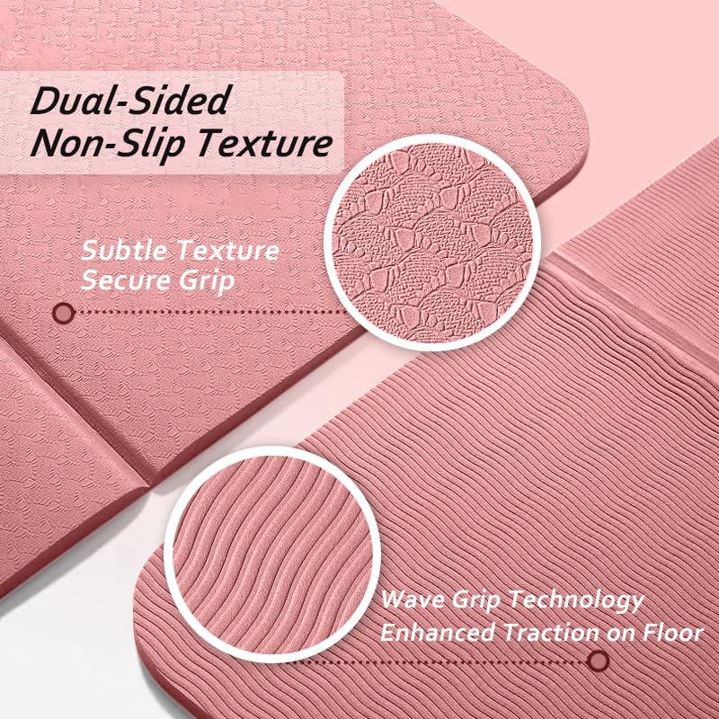 Portable Foldable Premium Yoga Mat - Dual-Sided Non-Slip TPE Exercise Mat for Yoga, Pilates, Kids Nap & Travel (Pink) | Other Colors Available in Store