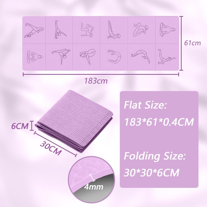 Portable Foldable Premium Yoga Mat - Dual-Sided Non-Slip TPE Exercise Mat for Yoga, Pilates, Kids Nap & Travel (Purple) | Other Colors Available in Store