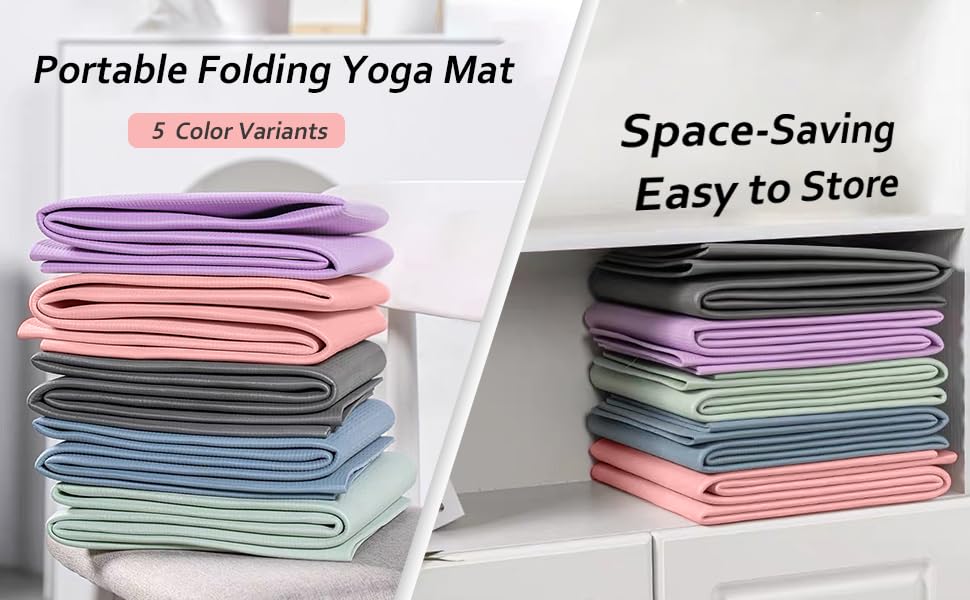 Portable Foldable Premium Yoga Mat - Dual-Sided Non-Slip TPE Exercise Mat for Yoga, Pilates, Kids Nap & Travel (Black) | Other Colors Available in Store