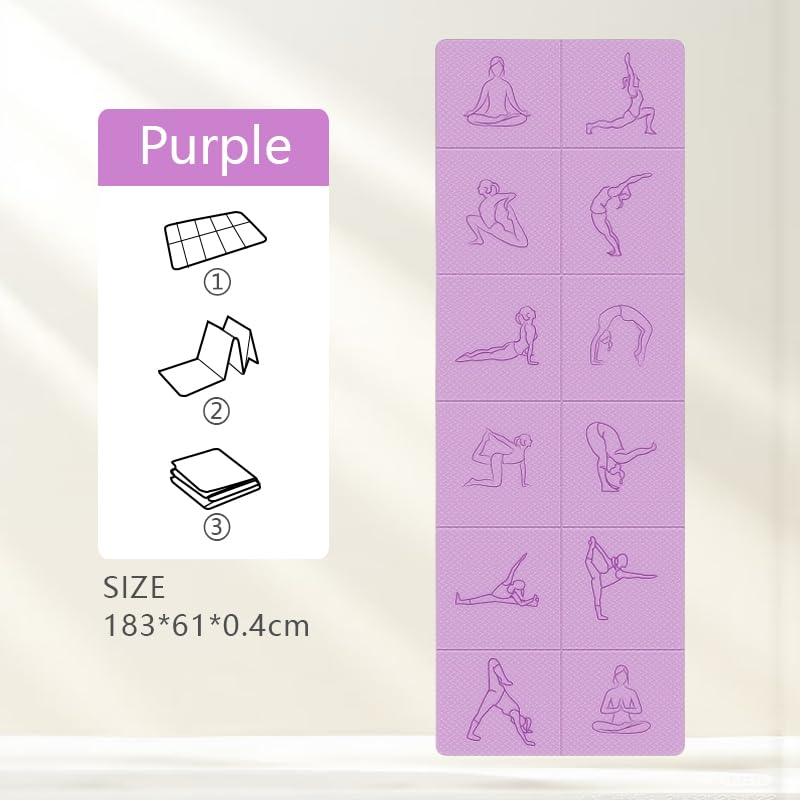 Portable Foldable Yoga Mat – Dual-Sided Non-Slip TPE Exercise Mat for Yoga, Pilates, Kids Nap & Travel (Purple) | Other Colors Available in Store