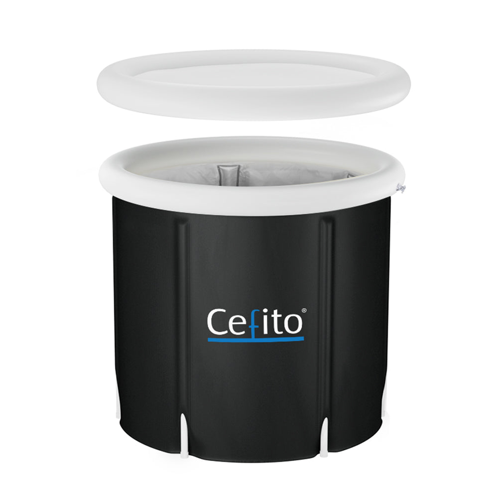 Black cylindrical container with white lid and Celito branding for Portable Ice Bath Tub